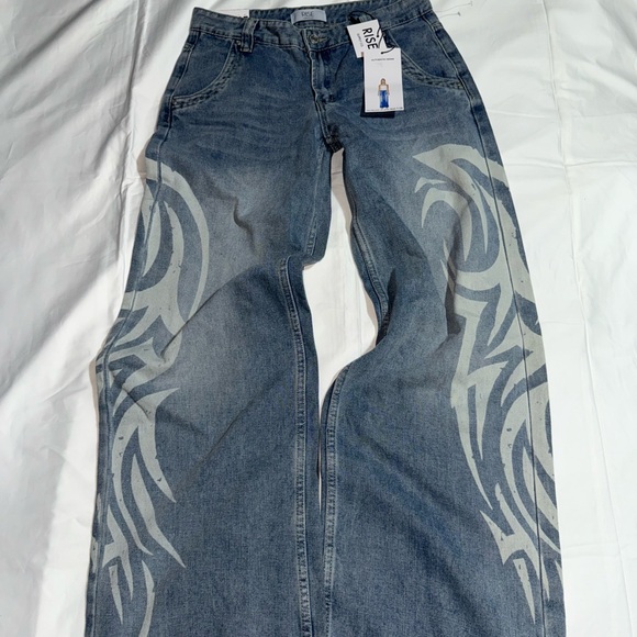 R13 Denim - R13 Blue Jeans with Gray Tribal Pattern